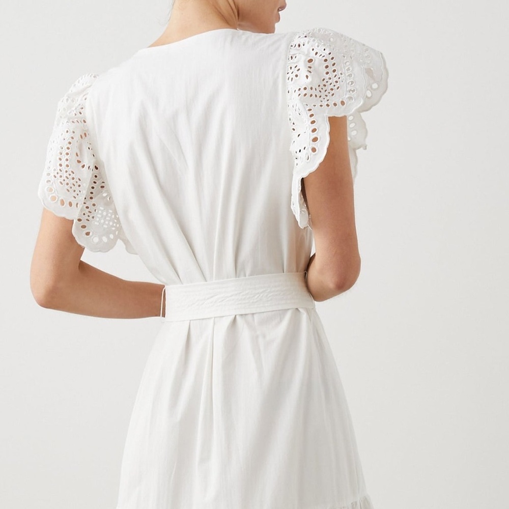 Rails Gia White Midi Dress Medium Eyelet Tiered‎ Flutter Sleeve NO BELT NWOT - Picture 5 of 15